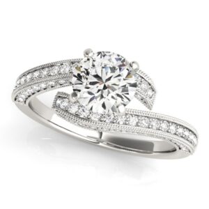 Round Diamond Bypass Engagement Ring 1 1/2 carat 14k White Gold