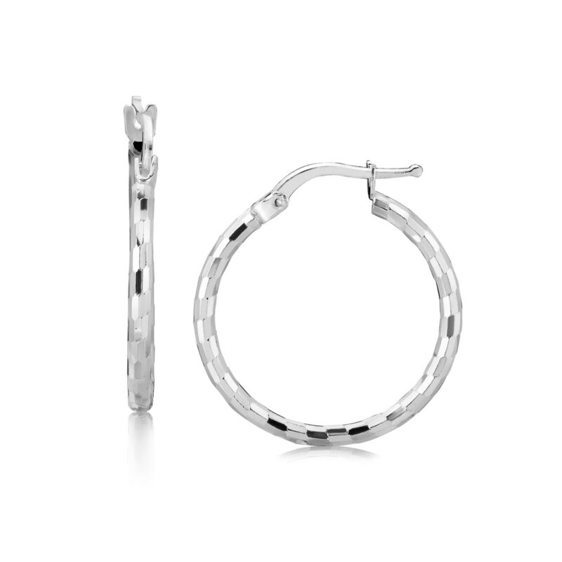 Sterling Silver Diamond Cut Hoop Earrings (2x20mm) Sterling Silver Diamond Cut Hoop Earrings (2x20mm)
