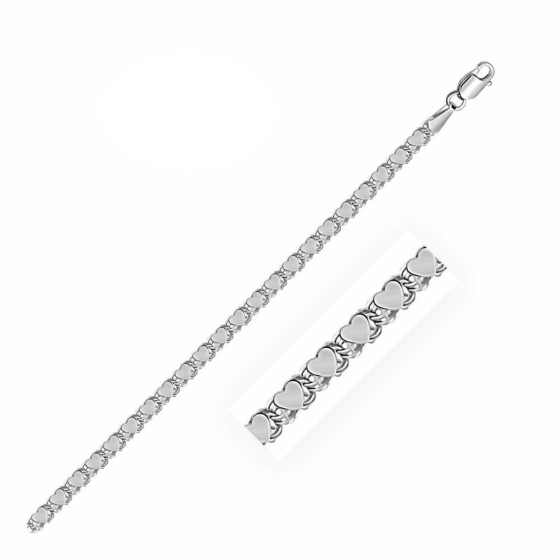14k White Gold Heart Chain 3 mm