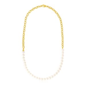 14k Yellow Gold Oval Chain Necklace with Pearls