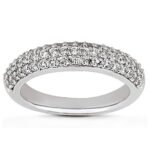 Micro Pave Diamond Wedding Ring Band Triple Multi Row 4 mm 14k White Gold