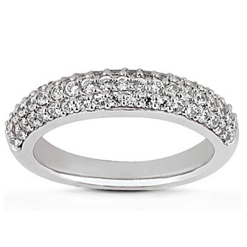 Micro Pave Diamond Wedding Ring Band Triple Multi Row 4 mm 14k White Gold