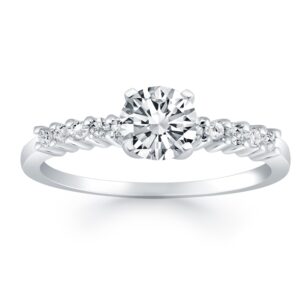 Shared Prong Accent Diamond Engagement Ring 14k White Gold