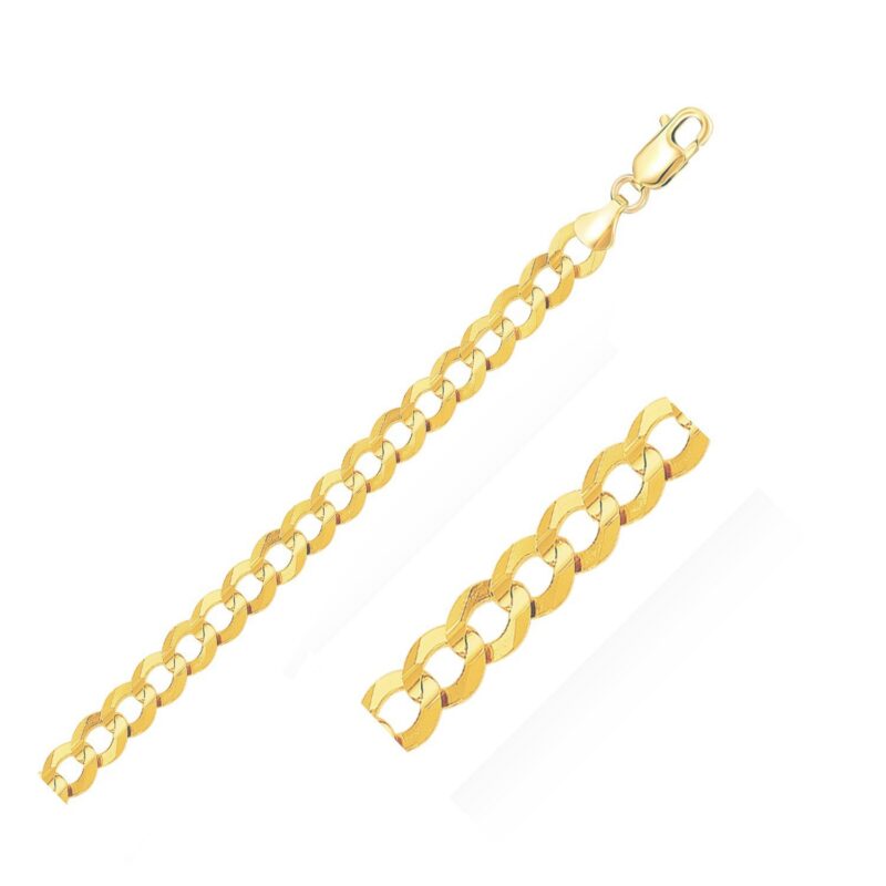 14k Yellow Gold Solid Curb Chain Necklace 10 mm