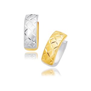 14k Quilted Reversible Huggie Hoops Yellow and White Gold