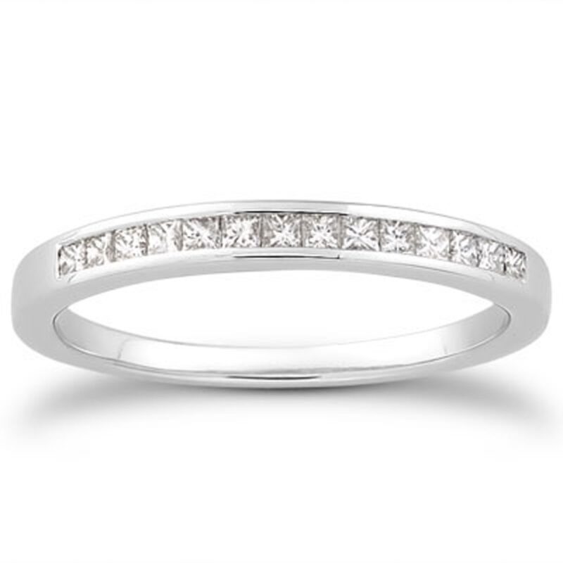 Channel Set Princess Cut Diamond Wedding Ring Band 14k White Gold