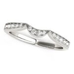 Milgrained Curved Wedding Diamond Band 1/6 carat 14k White Gold