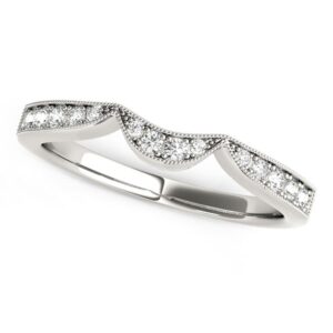 Milgrained Curved Wedding Diamond Band 1/6 carat 14k White Gold