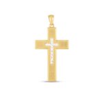 14k Solid Gold Cross Pendant Yellow & White Diamond Cut