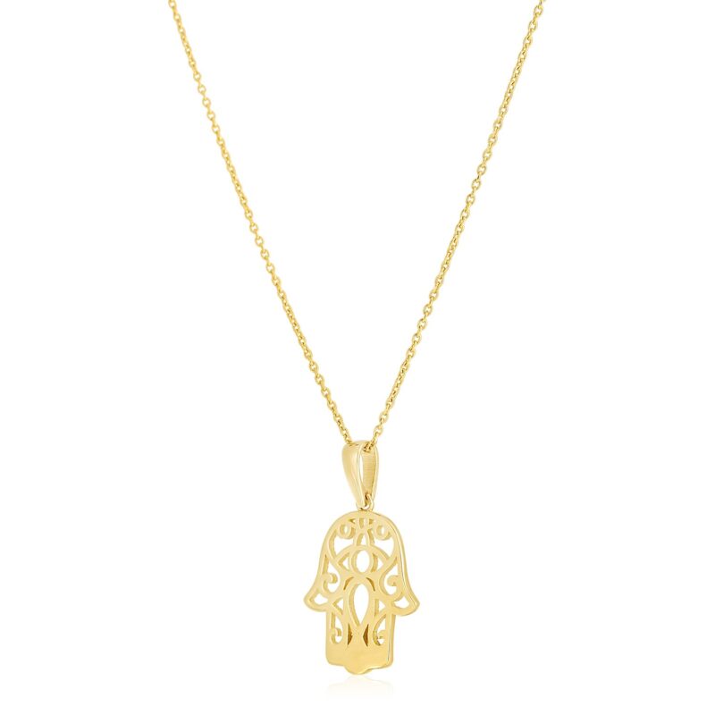14k Yellow Gold Hamsa Amulet Necklace High Polish