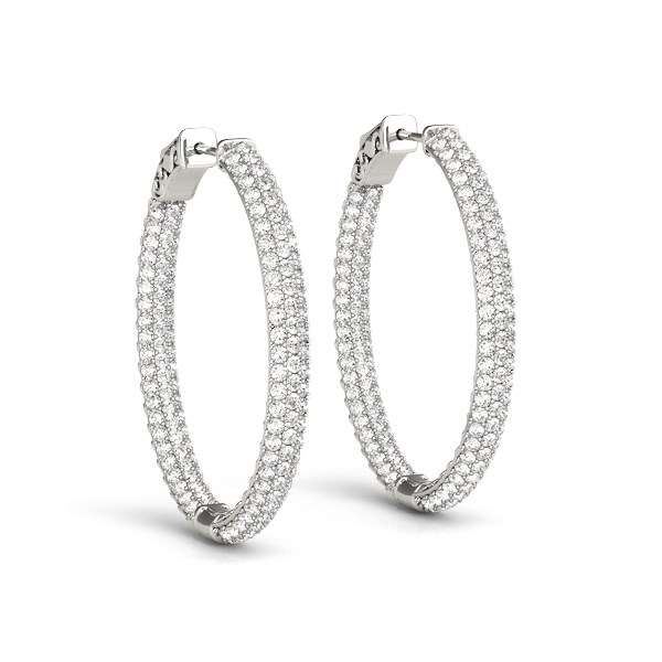 2 Carat Inside Out Diamond Hoop Three Row Earrings 1.5 inch 14k White Gold 2 Carat Inside Out Diamond Hoop Three Row Earrings 1.5 inch 14k White Gold