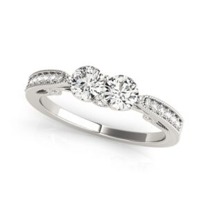 Two Stone Diamond Ring With Milgrain Design 3/4 carat 14k White Gold