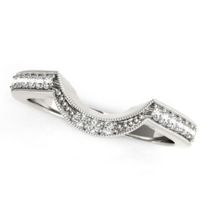 Round Diamond Curved Antique Wedding Band 1/4 carat 14k White Gold