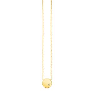 14k Yellow Gold Necklace with Polished Round Pendant with Diamond