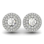 Double Halo Round Diamond Earrings 1.25 Carat 14k White Gold