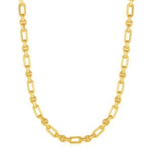 Rounded Rectangular Link Necklace with Round Links in 14k Yellow Gold