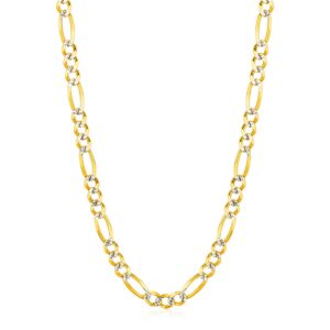 14K Yellow Gold Solid Pave Figaro Chain Necklace 5.9 mm