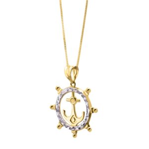 Ships Wheel Anchor Necklace in 10K Yellow Gold