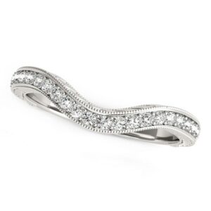 Milgrained Baroque Curved Diamond Wedding Ring 1/6 carat 14k White Gold