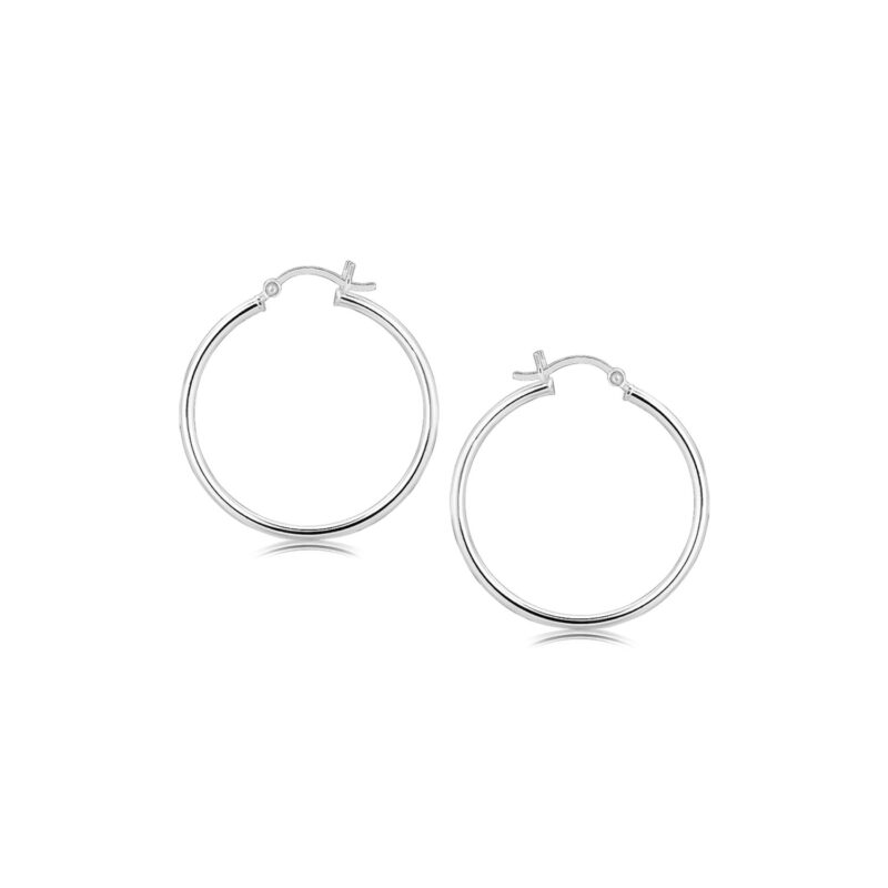 Sterling Silver Thin Hoop Earrings with Rhodium Plating Polished (2x30mm)