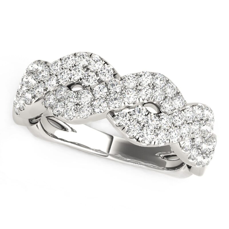 Diamond Waves Ring Studded Interlocking 14k White Gold 5/8 carat