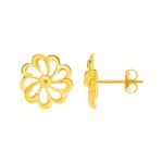 14k Yellow Gold Daisy Flower Stud Earrings