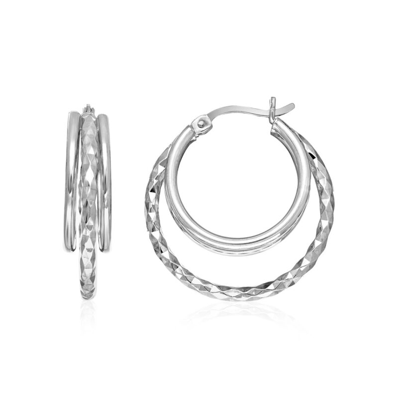 Two-Part Hoop Earrings Graduated Polished and Textured Sterling Silver
