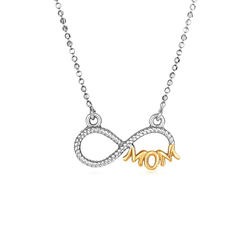 Infinity Mom Necklace with Cubic Zirconias Sterling Silver Two Toned