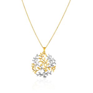 14k Gold Tree of Life Pendant Two-Tone Yellow and White