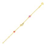 14k Yellow Gold Childrens Enameled Heart Unicorn and Circle Bracelet