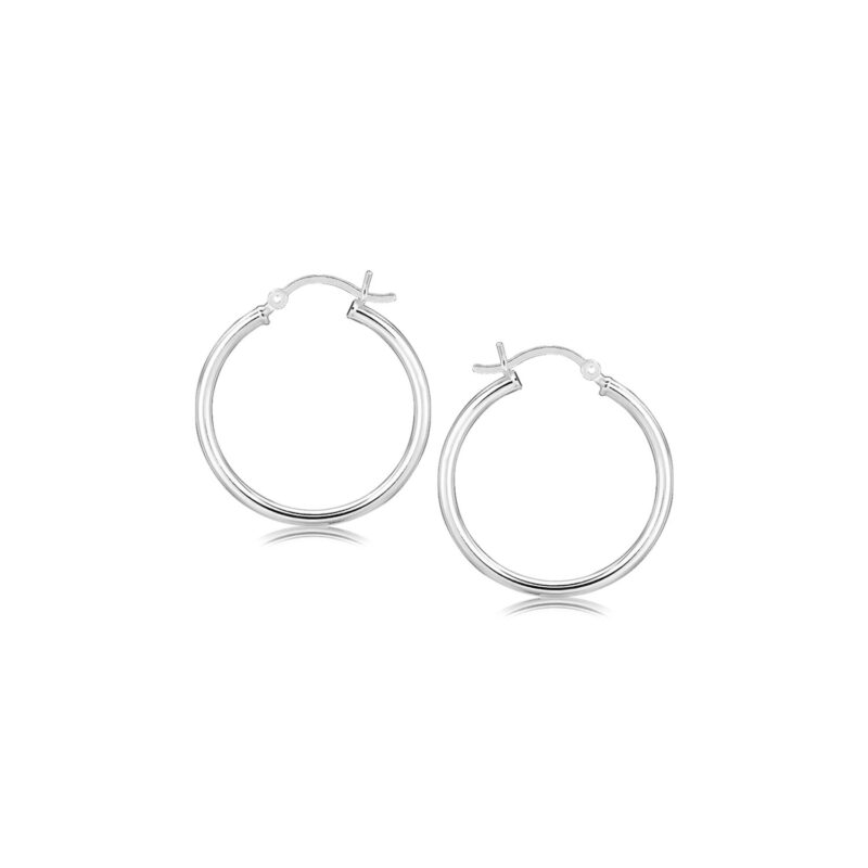 Sterling Silver Thin Hoop Earrings Rhodium Plated and Polished (2x25mm)