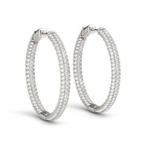 Two Row Pave Set Diamond Hoop Earrings 7 Carat 14k White Gold