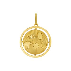 14K Yellow Gold Lucky Symbols Disc Charm Pendant