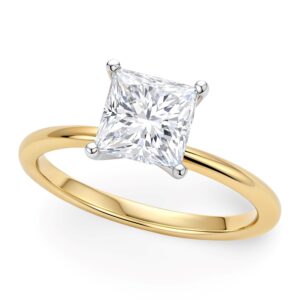 1 Carat Princess Lab Grown Diamond Solitaire Ring 10K Yellow Gold IGI G/VS1