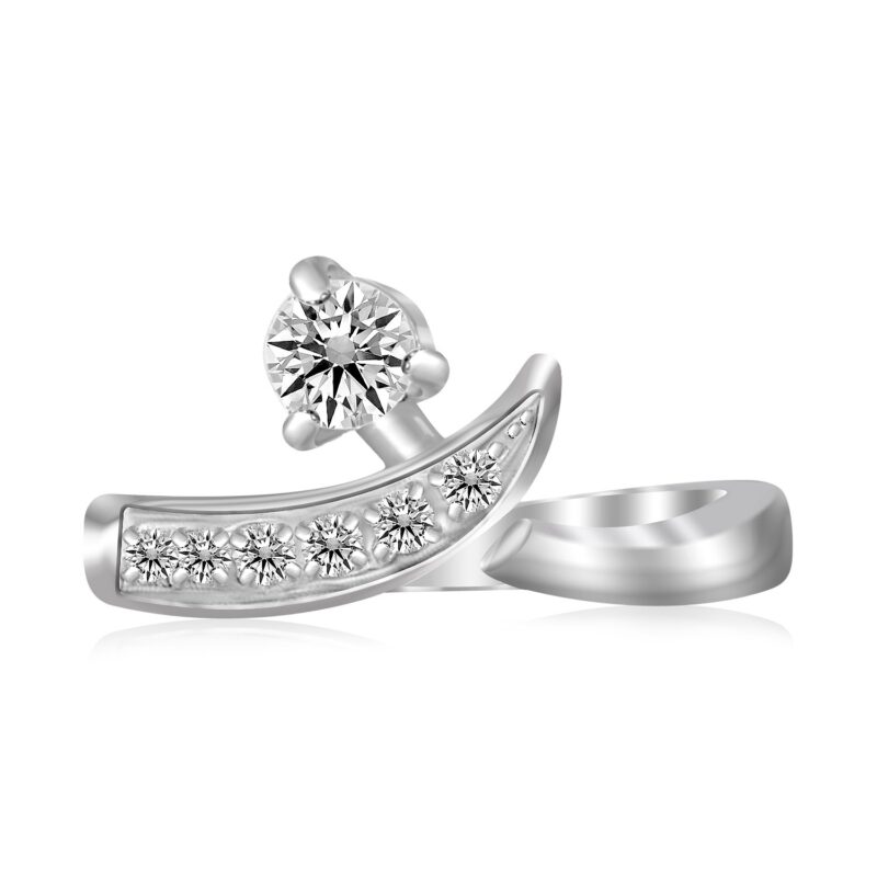 Crossover Cubic Zirconia Accented Toe Ring Sterling Silver Rhodium Plated