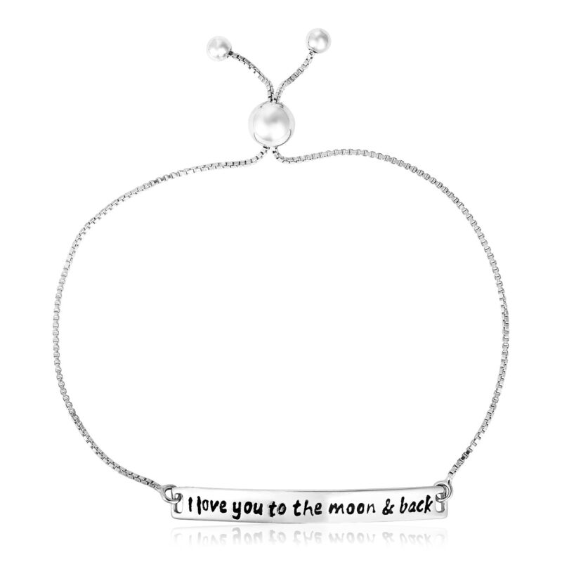 I Love You to the Moon and Back Bracelet Adjustable Sterling Silver (1.20 mm)