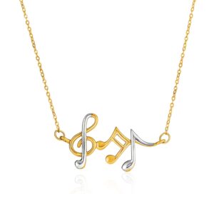 14k Gold Musical Notes Necklace Two-Tone Yellow White Symbol