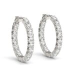 Inside Out Diamond Hoop Earrings Prong Set 14k White Gold 3 1/2 Carat