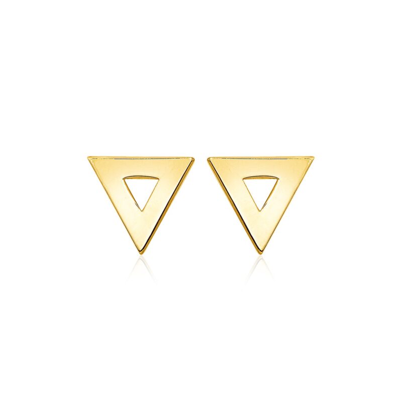 Open Triangle Stud Earrings 14k Gold Polished