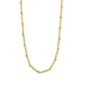 Two Tone Bar Bead Necklace in 14K Gold
