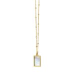 MOP Geometric Gem Rectangle Necklace in 14K Yellow Gold