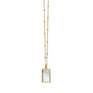 MOP Geometric Gem Rectangle Necklace in 14K Yellow Gold