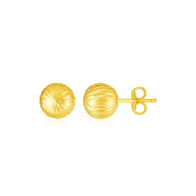 14K Yellow Gold Ball Post Stud Earrings with Linear Texture (5mm)
