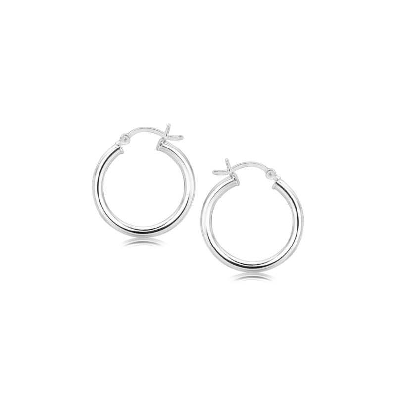 Classic Small Hoop Earrings Sterling Silver Rhodium Plating (3x20mm)