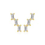 Baguette Cubic Zirconias Climber Stud Earrings 14k Gold