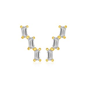 Baguette Cubic Zirconias Climber Stud Earrings 14k Gold