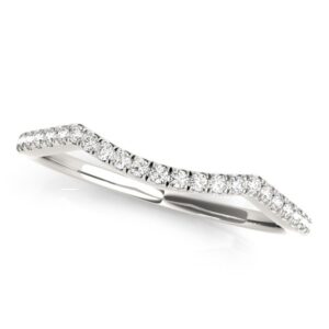 14k White Gold Diamond Pave Set Curved Wedding Band 1/8 cttw