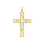14k Gold Crucifix Cross Pendant Two Tone High Polish Diamond Cut