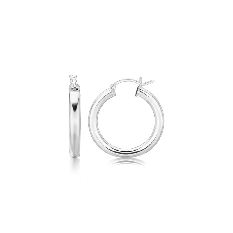 Thick Short Hoop Earrings Sterling Silver Rhodium Plated (4x25mm)
