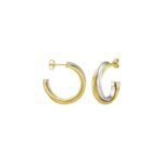 14K Two Tone Gold Interlocking Trinity C Hoop Earrings